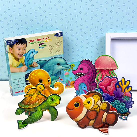 🧩 Bộ Xếp Hình Đầu Tiên Của Bé 7in1 – Đại Dương Kỳ Thú 🌊 | Tặng Quà Popup Baby Shark Siêu Dễ Thương 🦈